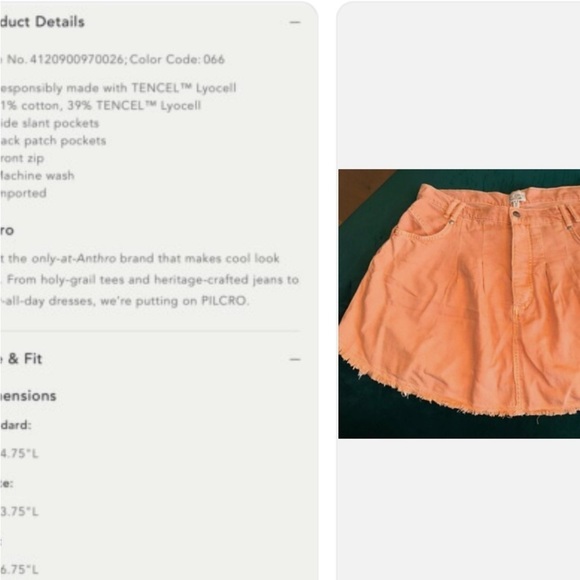 Anthropologie Pilcro women’s Denim NWT Mini Skirt Button Fly Ripped Orange - Picture 4 of 6